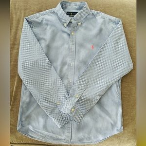 Ralph Lauren Men’s Button Down Dress Shirt Light Blue Gingham Check XL Slim-fit